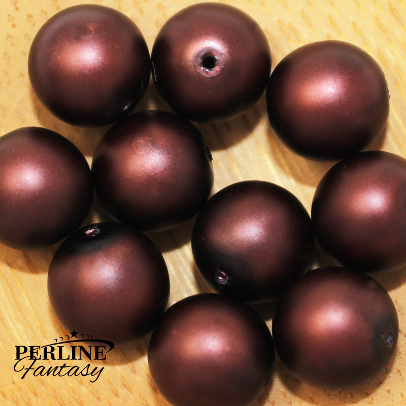 Perle Tonde Vetro Di Boemia 10 Mm Dark Mauve Pearl Shine - Pearl Imitation