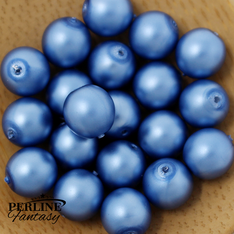 Perle Tonde Vetro di Boemia 8 Mm Blue Pearl Shine - Pearl Imitation