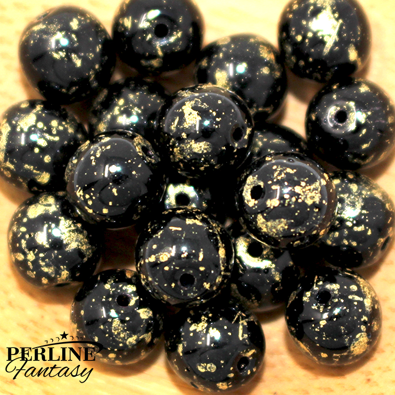 Perle Tonde Vetro di Boemia 8 Mm Jet Gold Splash