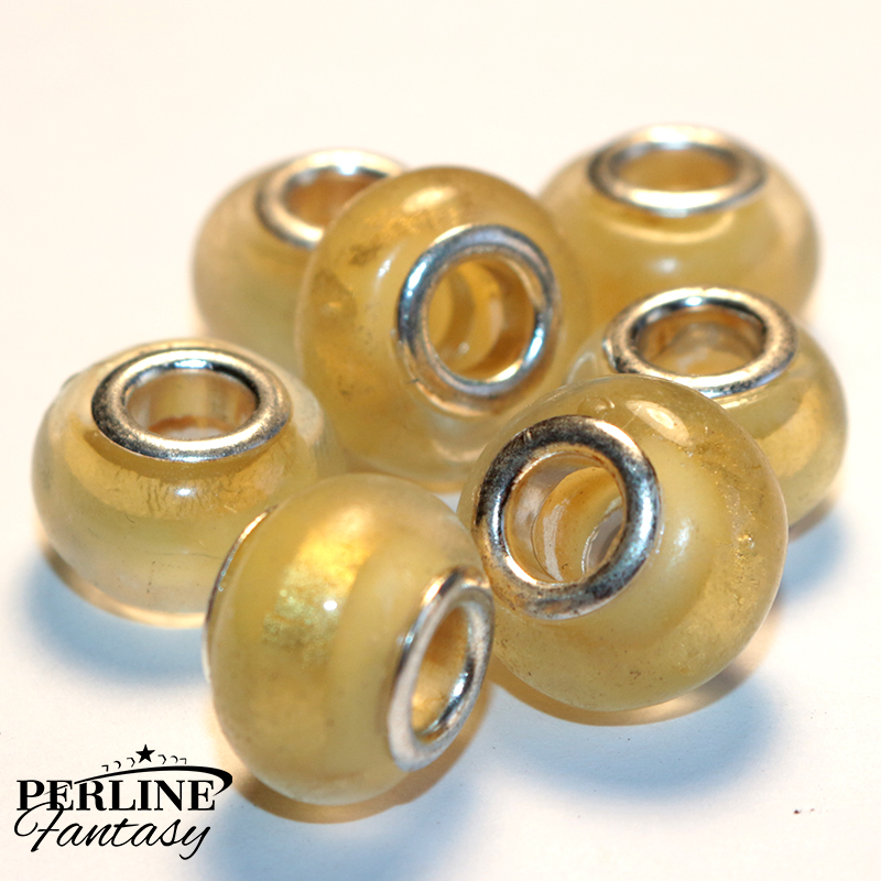 Perline Foro Largo Tipo Pandora 14 Mm Vetro Veneziano Miele