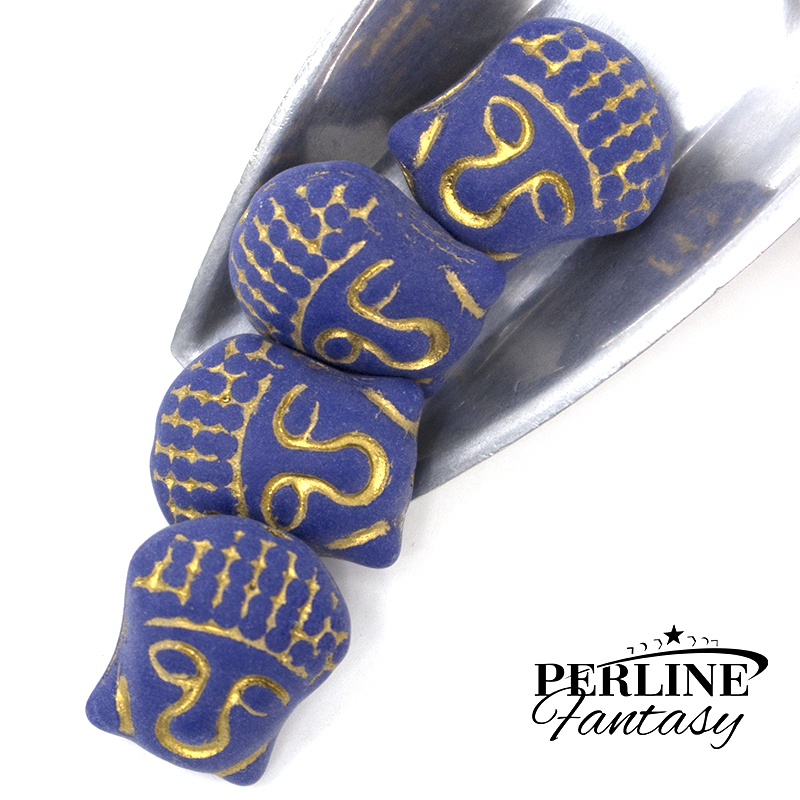 Buddha Head Blue Gold Matte 15 x 14 Mm 