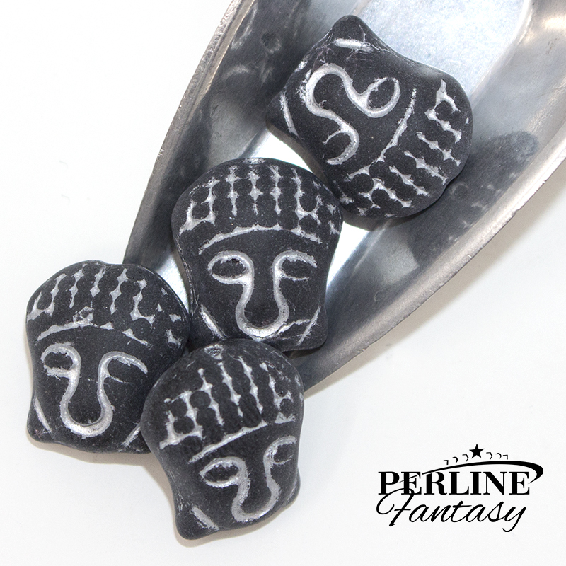 Buddha Head Jet Silver Matte 15 x 14 Mm 