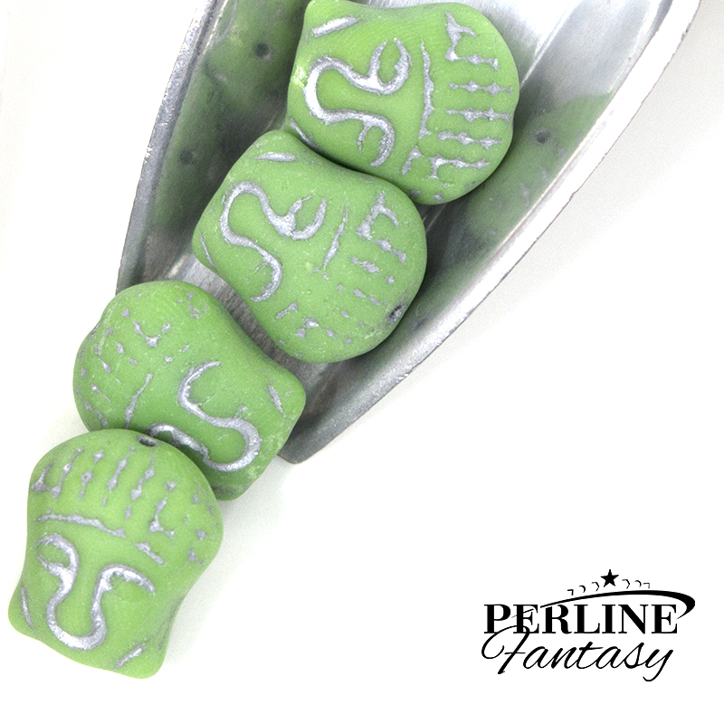 Buddha Head Green Silver Matte 15 x 14 Mm 