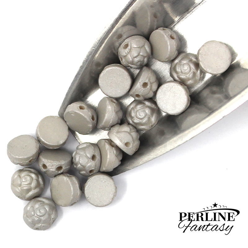 Rosetta Cabochon 2 Fori Alabaster Pastel Grey