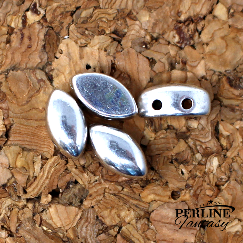 Perlina Ovale Doppio Foro Argentato Rodio (Irisduo)
