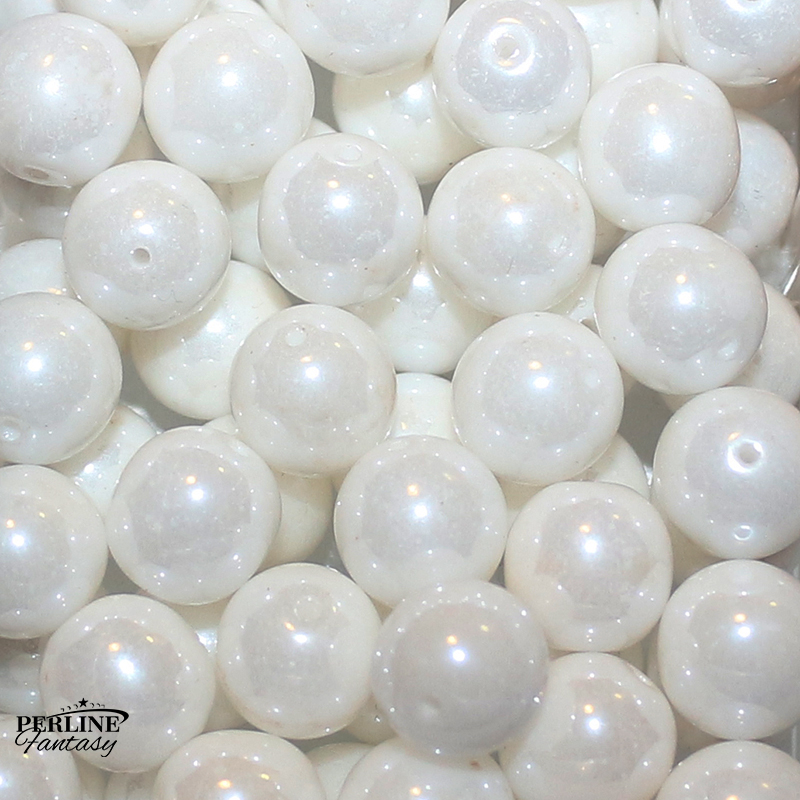 Perle Tonde Vetro di Boemia 10 Mm Chalk White Shimmer Perle Tonde Vetro di Boemia 10 Mm Chalk White Shimmer