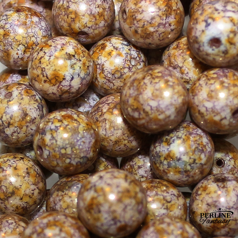 Perle Tonde Vetro di Boemia 12 Mm Chalk White Lila Gold Luster
