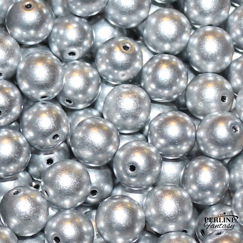 Perle Tonde Vetro di Boemia 8 Mm Aluminium Silver