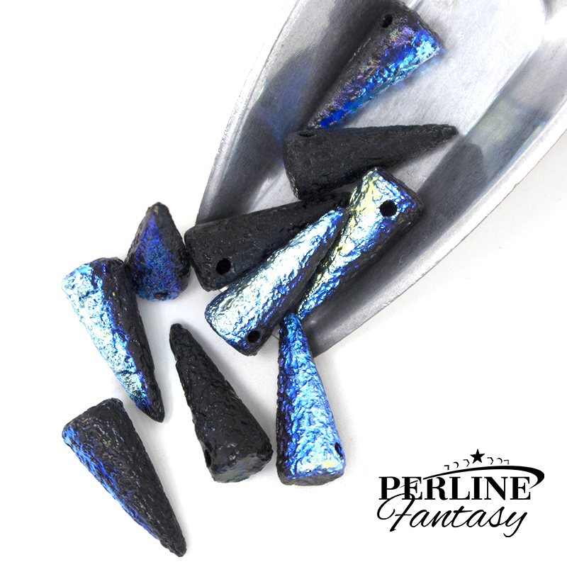 Spike Bead Etched Jet Full AB 7 x 17 Mm