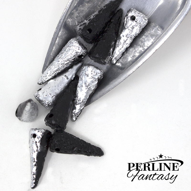 Spike Bead Etched Jet Silver 7 x 17 Mm