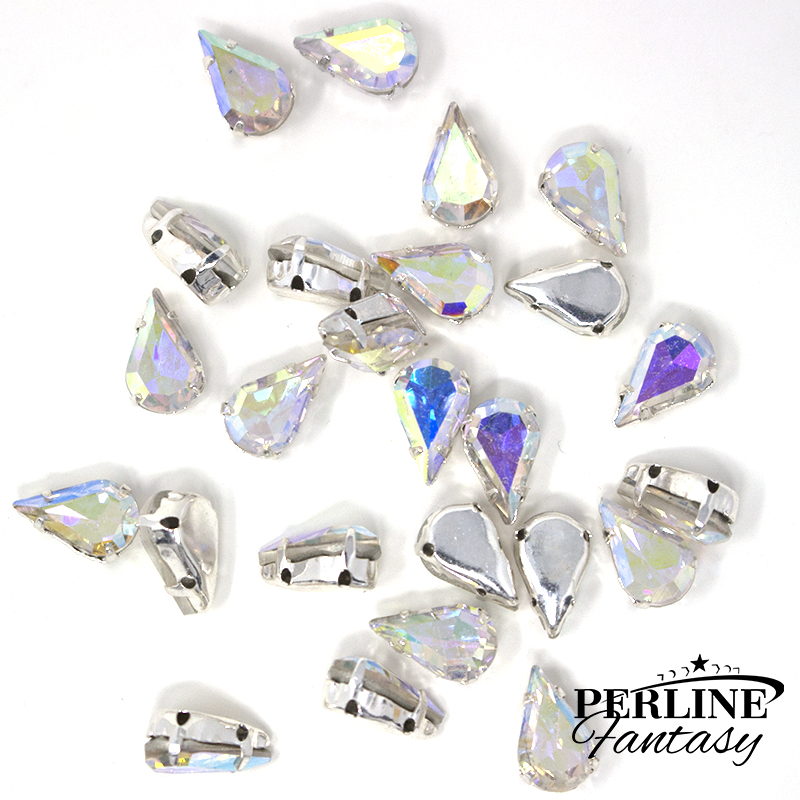 Castone 2 Fori Ottone Rodiato Goccia 10 x 6 Mm - Crystal AB