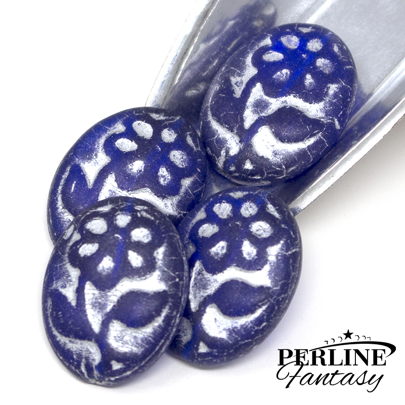 Oval Flower Blue Silver Matte 21 x 16 Mm