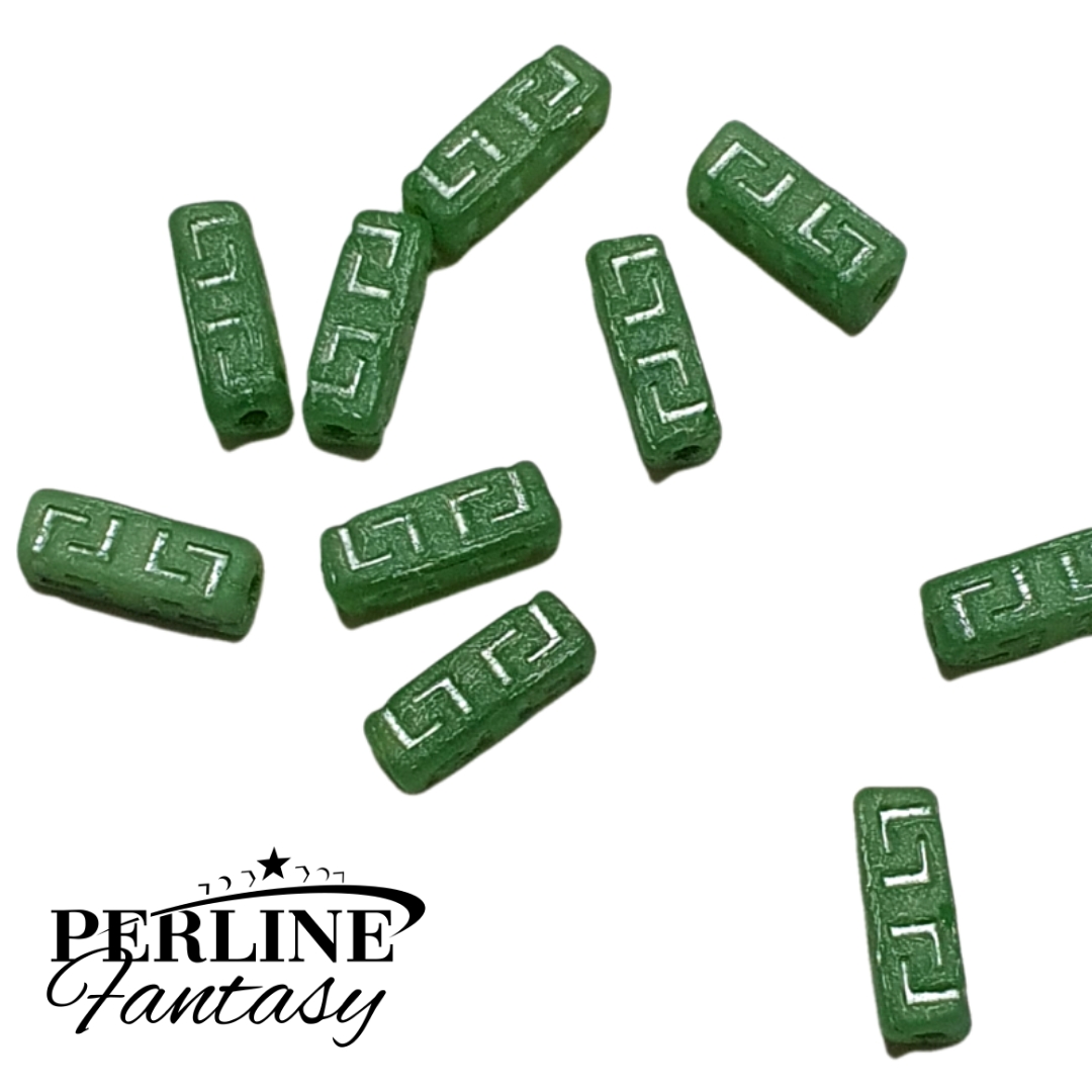 Perline Celtic Block 15 x 5 Mm White Green/Silver Matte