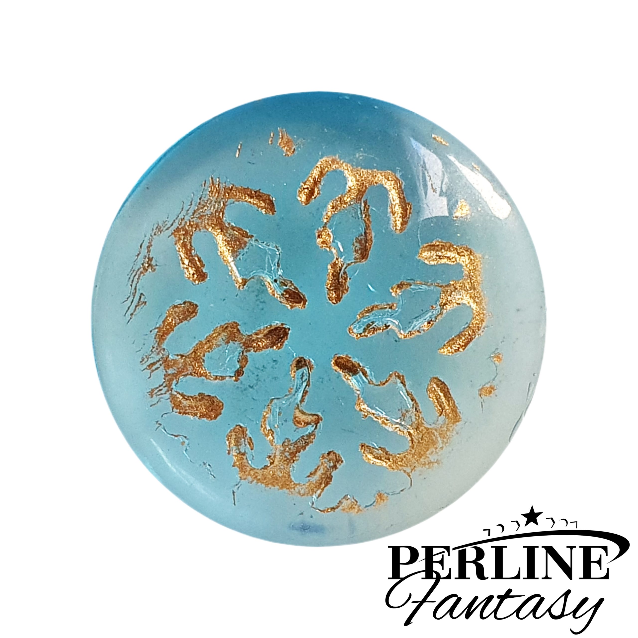 Cabochon Snowflake 21 Mm Aqua / Gold