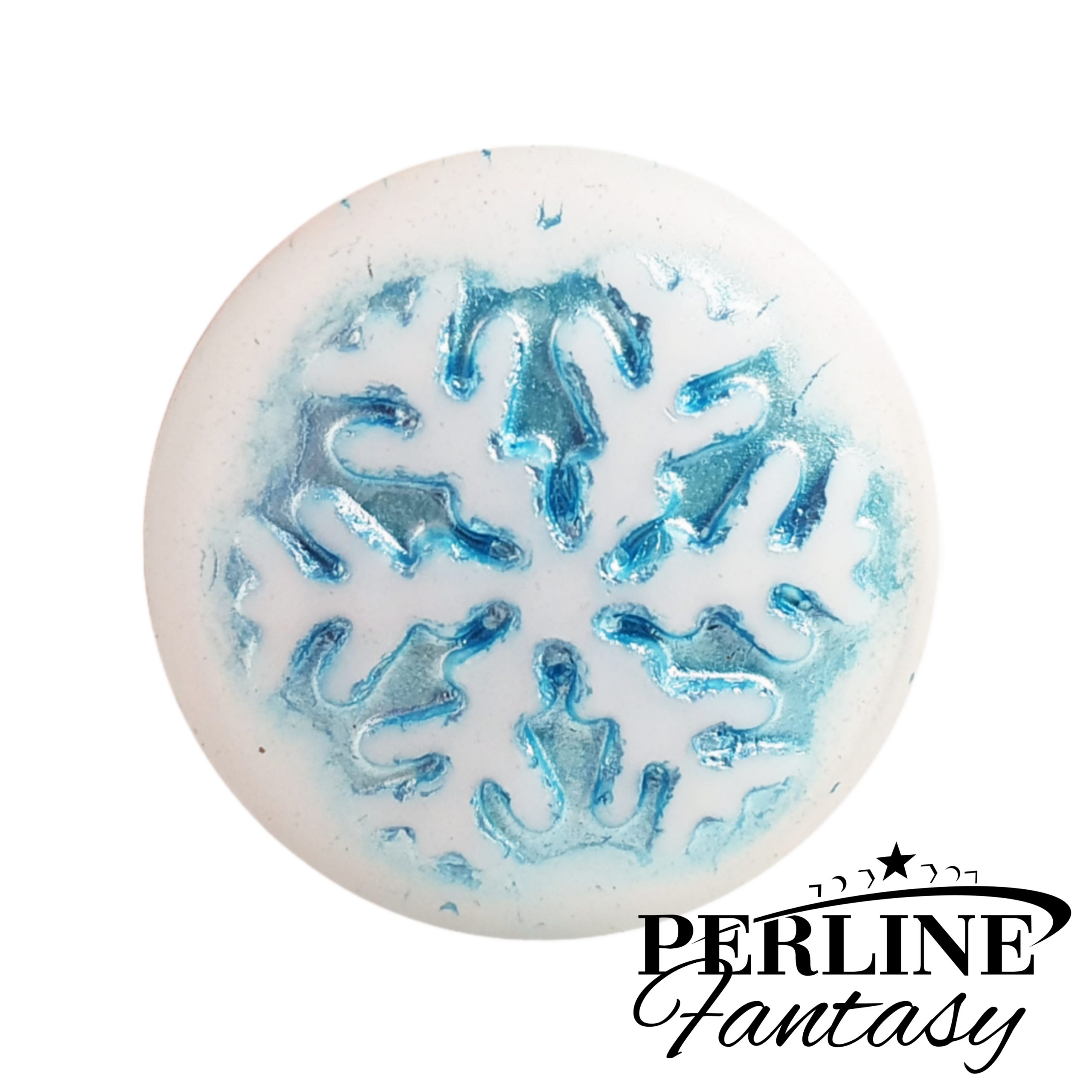 Cabochon Snowflake 21 Mm Mat White/ Blue Turq.