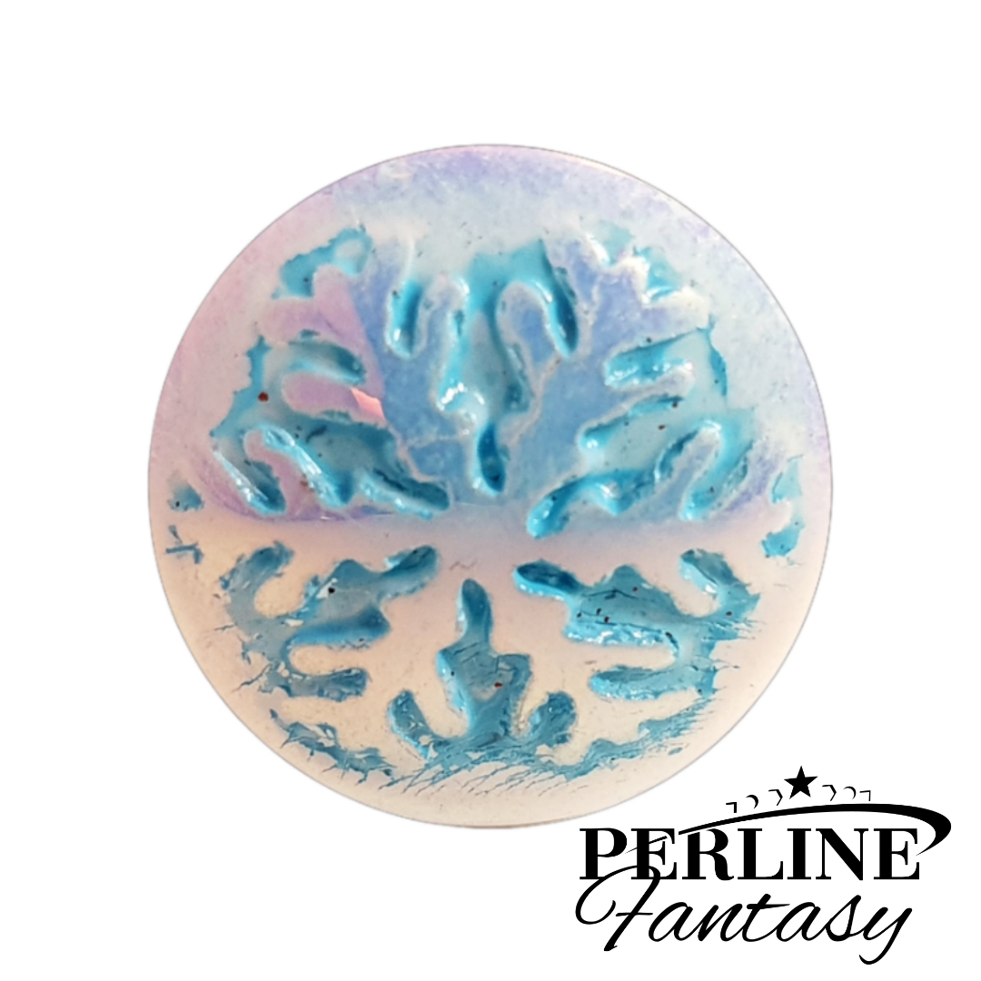 Cabochon Snowflake 21 Mm White/Blue Turq. AB