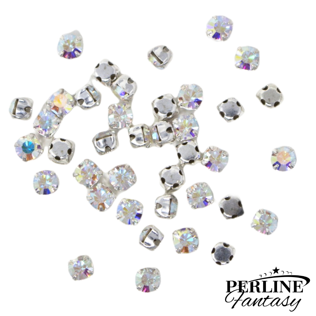 Castone 4 Fori Con Chaton SS16 Preciosa Incastonato - Crystal AB
