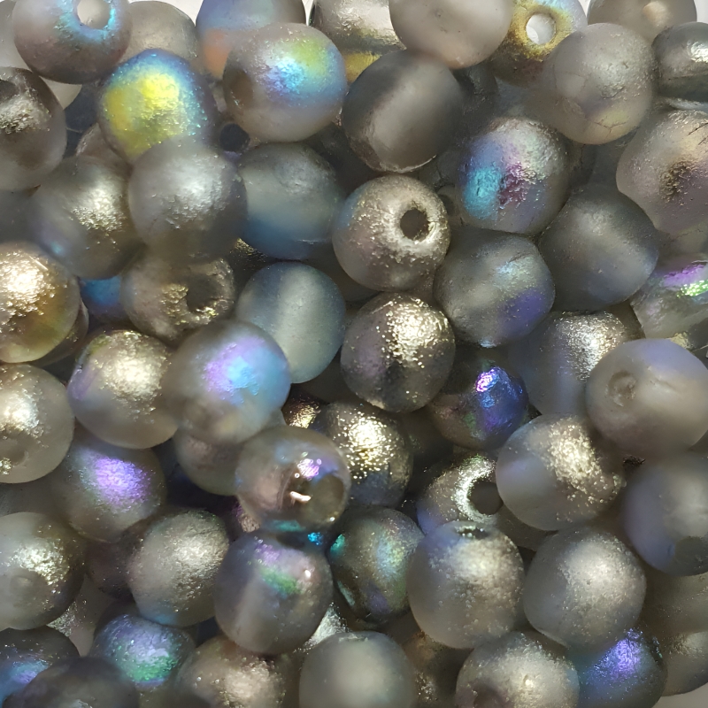Perle Tonde Vetro di Boemia 4 Mm Silver Rainbow Crystal - Etched